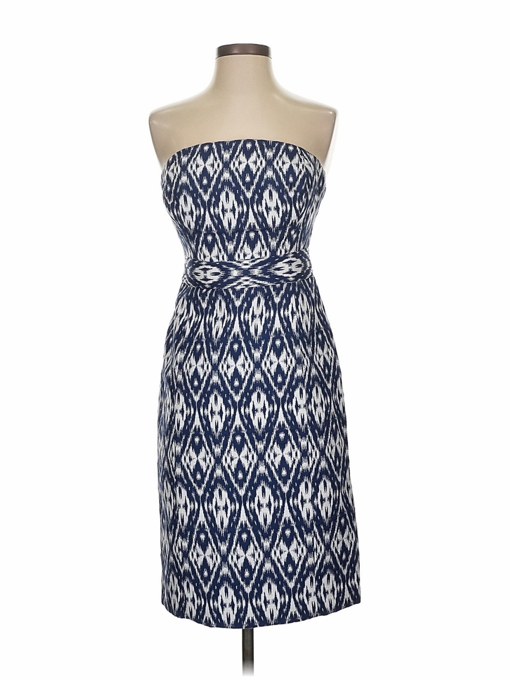 Banana Republic Navy & White Strapless Ikat Sheath Dress with Waist Tie